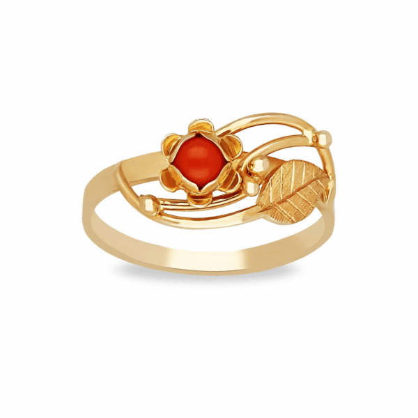 Pierścionek z żółtego złota z koralem naturalnym