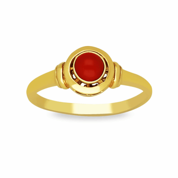 Pierścionek z żółtego złota z koralem naturalnym