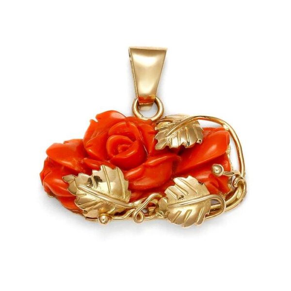 Zawieszka z żółtego złota z koralem naturalnym