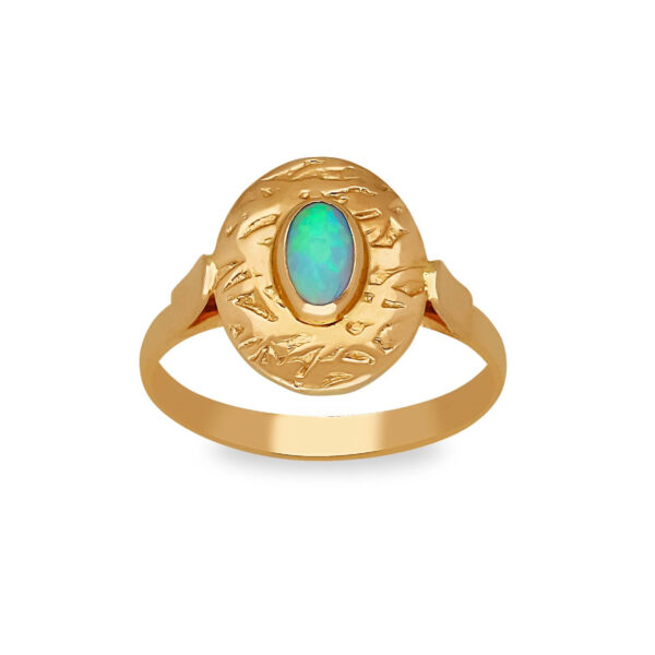 Pierścionek z żółtego złota z opalem