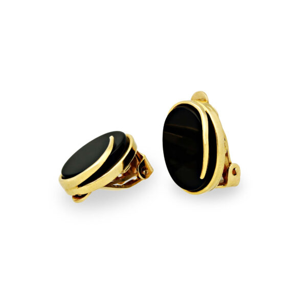 Klipsy z żółtego złota z onyksem
