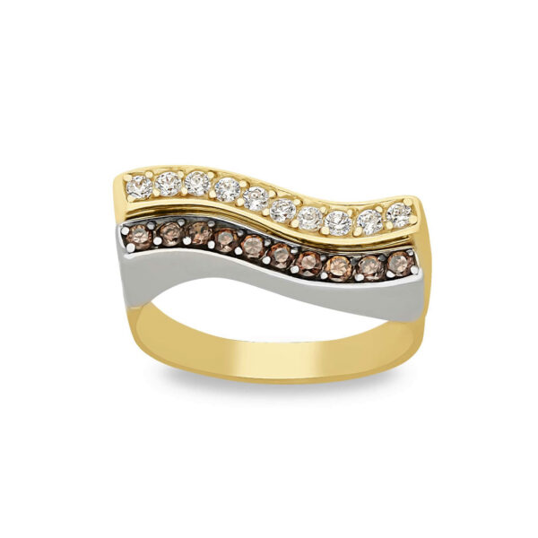 Pierścionek z żółtego i białego złota z cyrkoniami