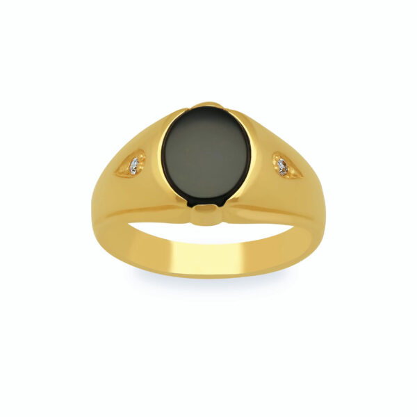 Sygnet z żółtego złota z onyksem i cyrkonią