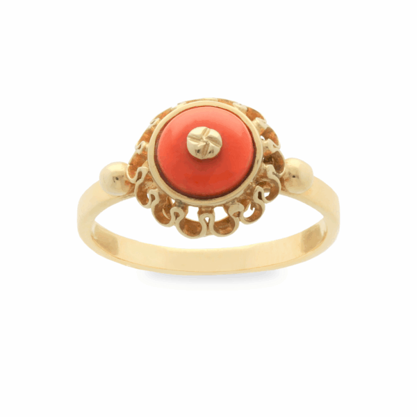 Pierścionek z żółtego złota z koralem naturalnym