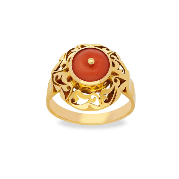 Pierścionek z żółtego złota z koralem naturalnym