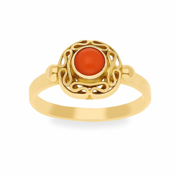 Pierścionek z żółtego złota z koralem naturalnym