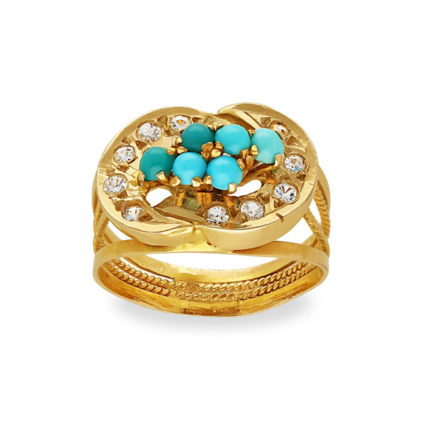 Pierścionek z żółtego złota z turkusami