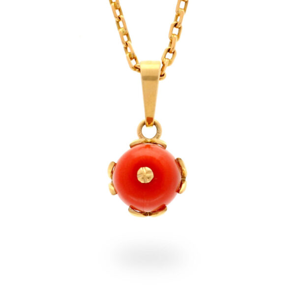 Zawieszka z żółtego złota z koralem naturalnym