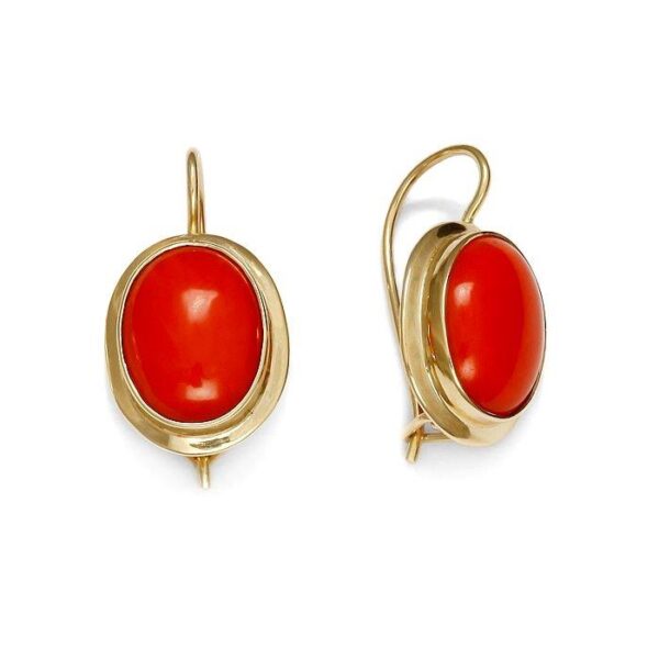 Kolczyki z żółtego złota z koralem naturalnym