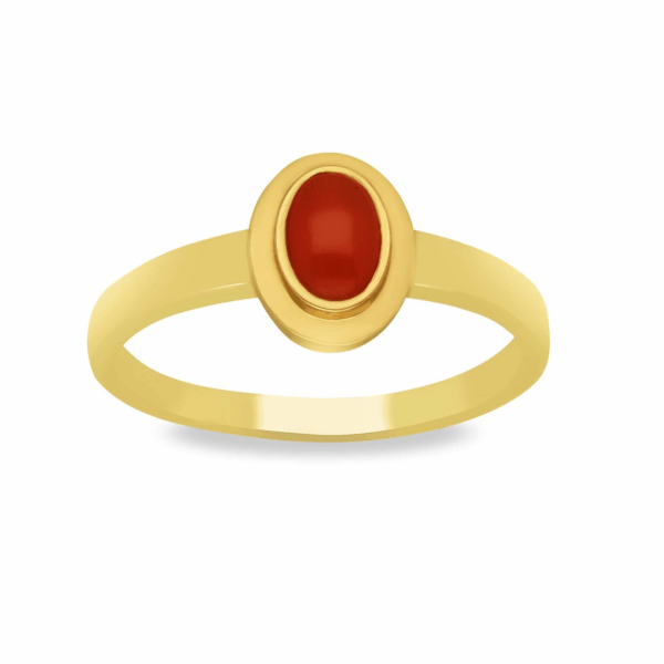 Pierścionek z żółtego złota z koralem naturalnym