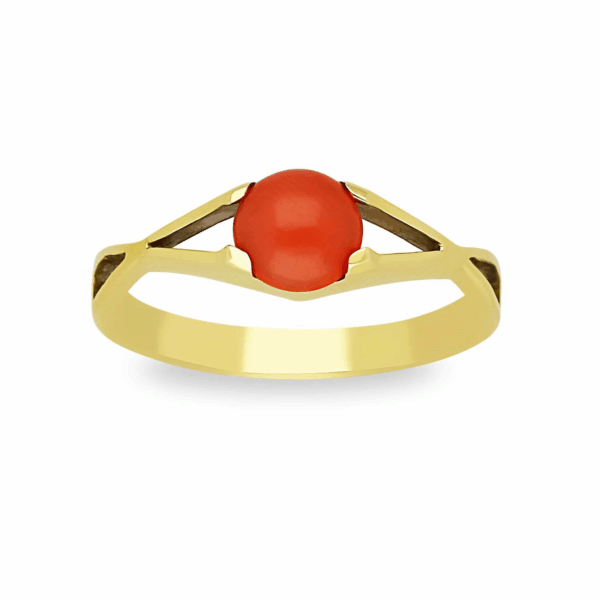 Pierścionek z żółtego złota z koralem naturalnym