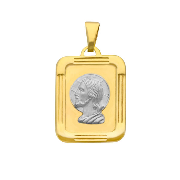 Medalik z żółtego i białego złota z motywem religijnym