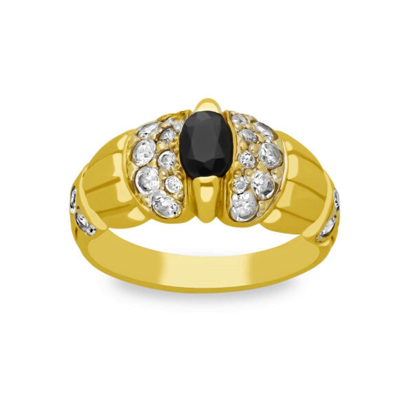 Pierścionek z żółtego złota i szafirem naturalnym z turkusem