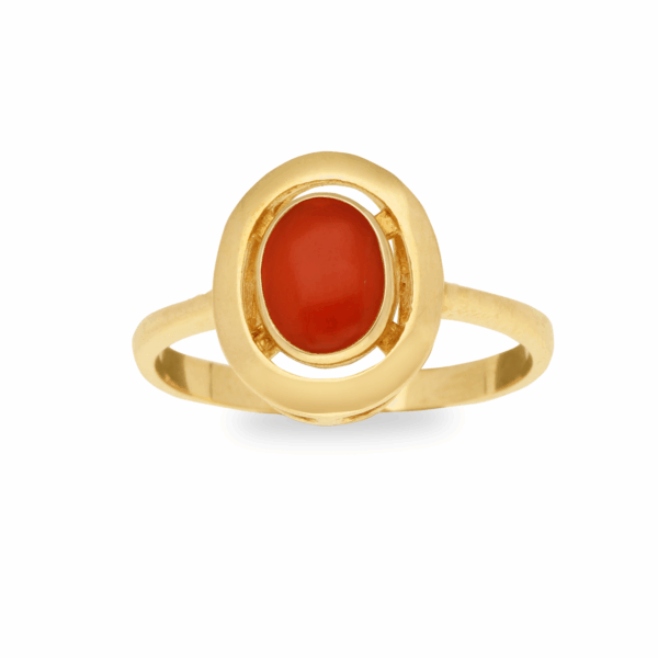Pierścionek z żółtego złota z koralem naturalnym