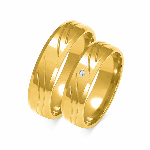 Obrączki z żółtego złota z brylantem i cyrkonią