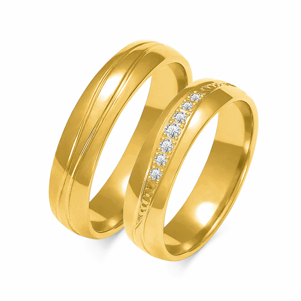 Obrączki z żółtego złota z brylantem i cyrkonią