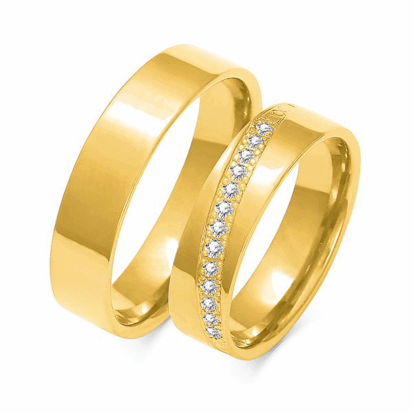 Obrączki z żółtego złota z brylantem i cyrkonią