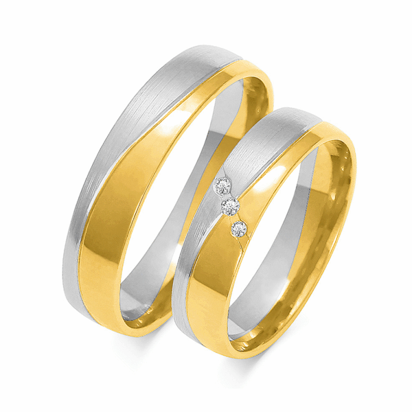 Obrączki z wielobarwnego złota z cyrkoniami i brylantem
