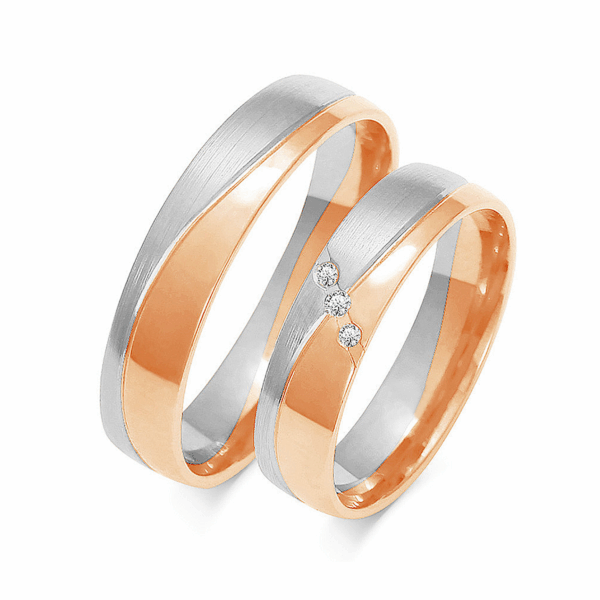 Obrączki z wielobarwnego złota z cyrkoniami i brylantem