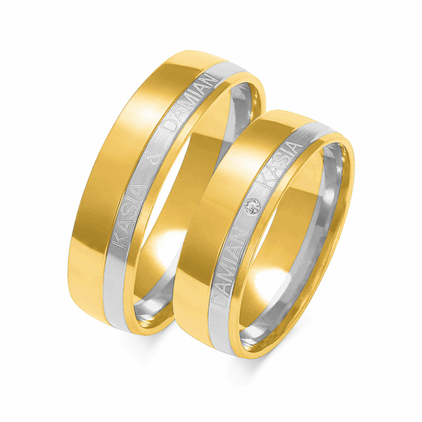 Obrączki z wielobarwnego złota z cyrkoniami i brylantem