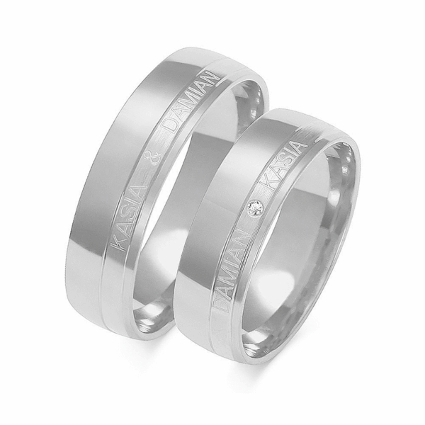 Obrączki z białego złota z cyrkoniami i brylantem