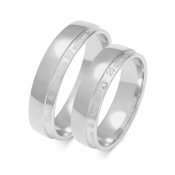Obrączki z białego złota z cyrkoniami i brylantem