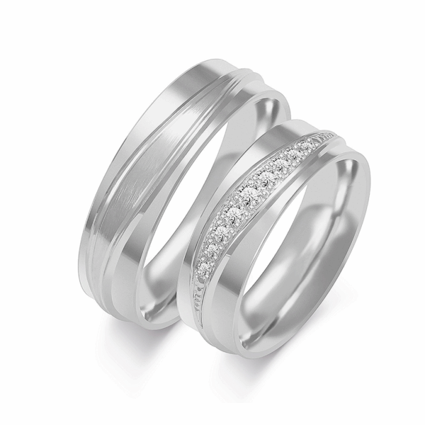 Obrączki z białego złota z cyrkoniami i brylantem