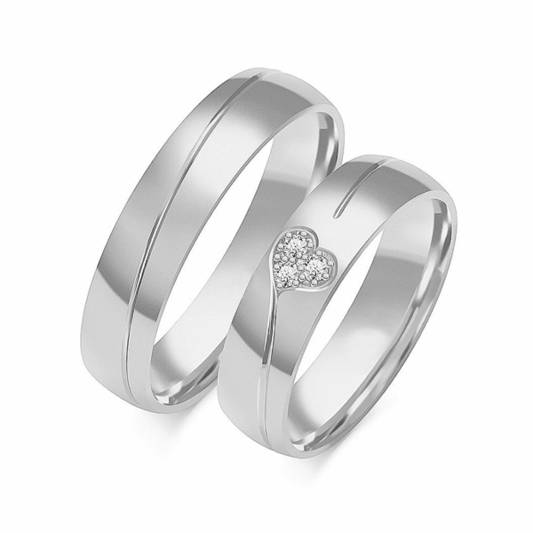 Obrączki z białego złota z cyrkoniami i brylantem