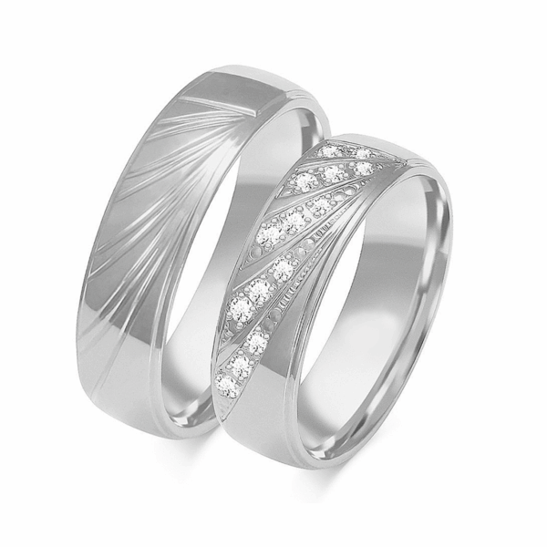 Obrączki z białego złota z cyrkoniami i brylantem