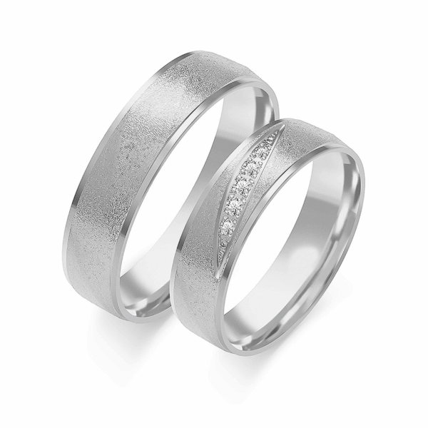 Obrączki z białego złota z cyrkoniami i brylantem