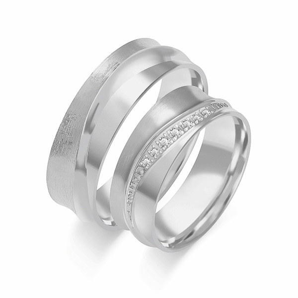 Obrączki z białego złota z cyrkoniami i brylantem