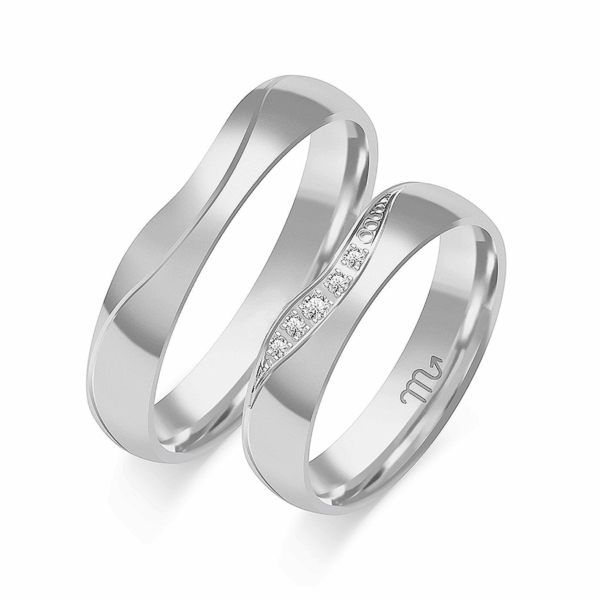 Obrączki z białego złota z cyrkoniami i brylantem