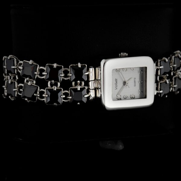 Zegarek ze srebra z czarnymi cyrkoniami