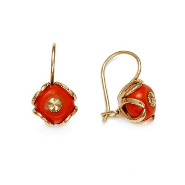 Kolczyki z żółtego złota z koralem naturalnym
