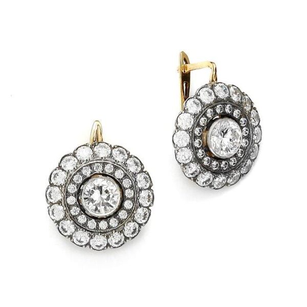 Kolczyki z żółtego złota i srebra z palladem z cyrkonią