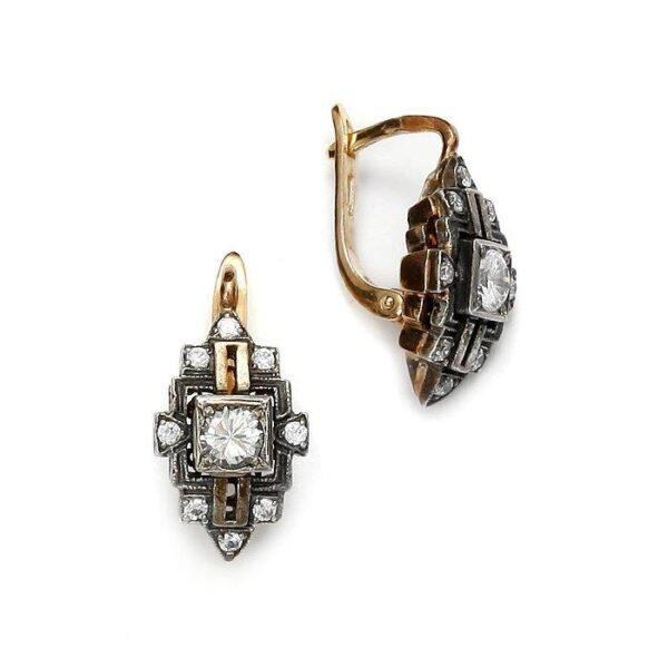 Kolczyki z żółtego złota i srebra z palladem z cyrkonią