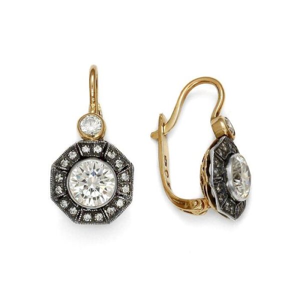 Kolczyki z żółtego złota i srebra z palladem z cyrkonią