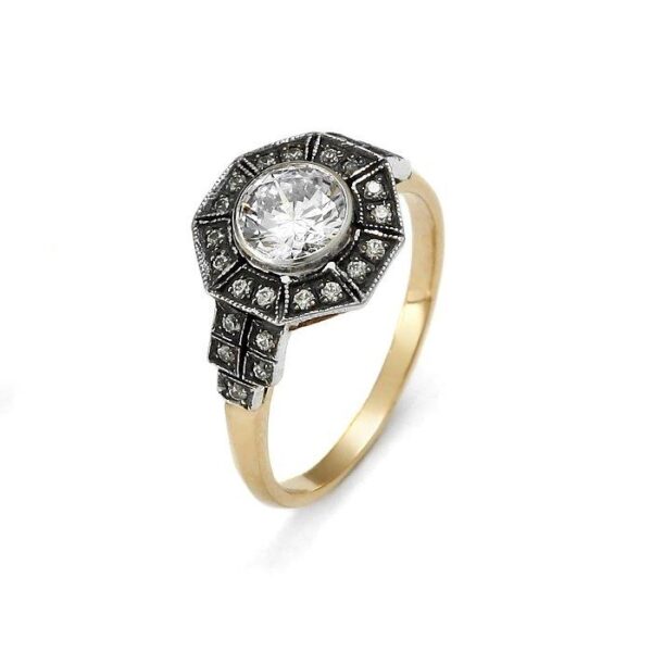 Pierścionek z żółtego złota i srebrem z palladem z cyrkonią