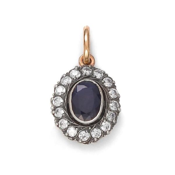 Zawieszka ze złotem i srebra z palladem z szafirem naturalnym i cyrkonią
