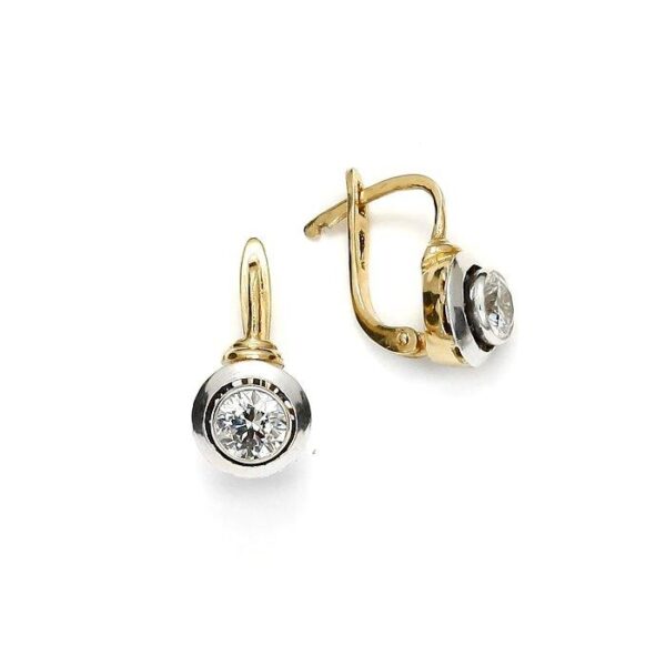 Kolczyki z żółtego złota i srebra z palladem z cyrkonią