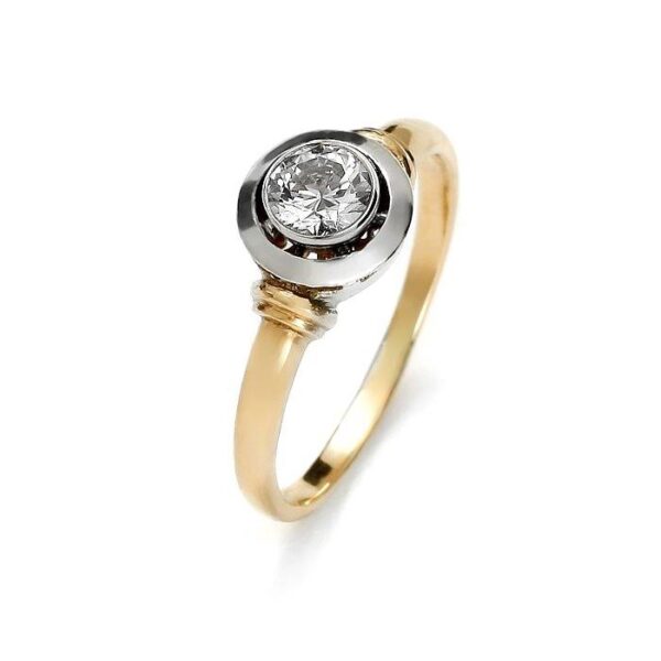Pierścionek z żółtego złota i srebrem z palladem z cyrkonią
