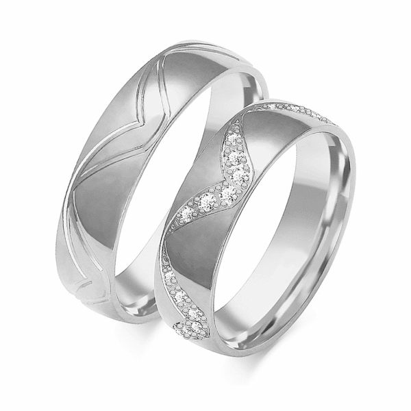 Obrączki z białego złota z cyrkoniami i brylantem