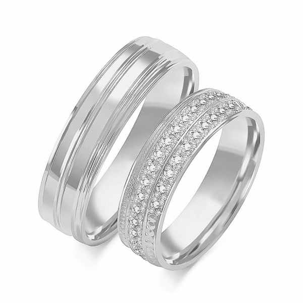 Obrączki z białego złota z cyrkoniami i brylantem