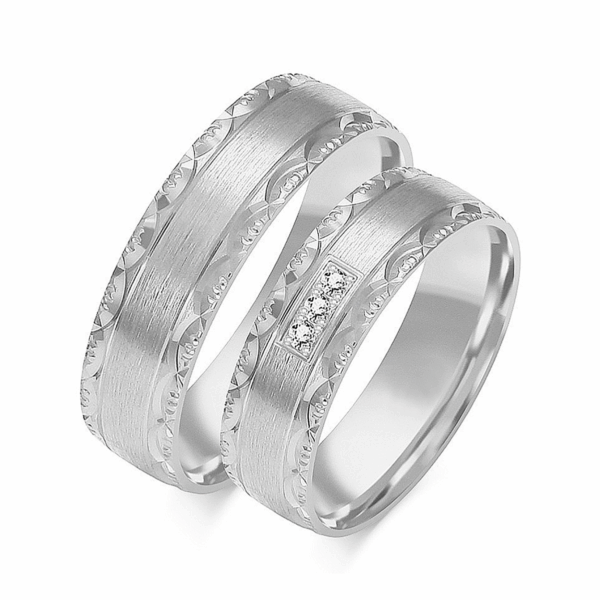 Obrączki z białego złota z cyrkoniami i brylantem