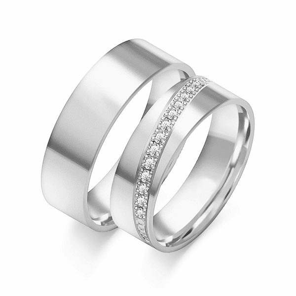 Obrączki z białego złota z cyrkoniami i brylantem