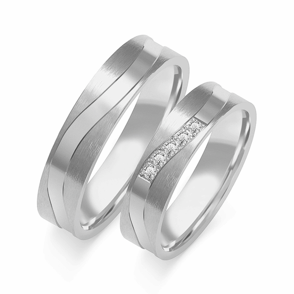 Obrączki z białego złota z cyrkoniami i brylantem