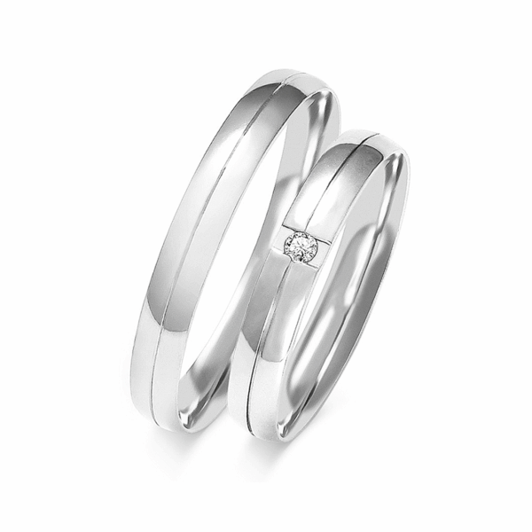 Obrączki z białego złota z cyrkoniami i brylantem
