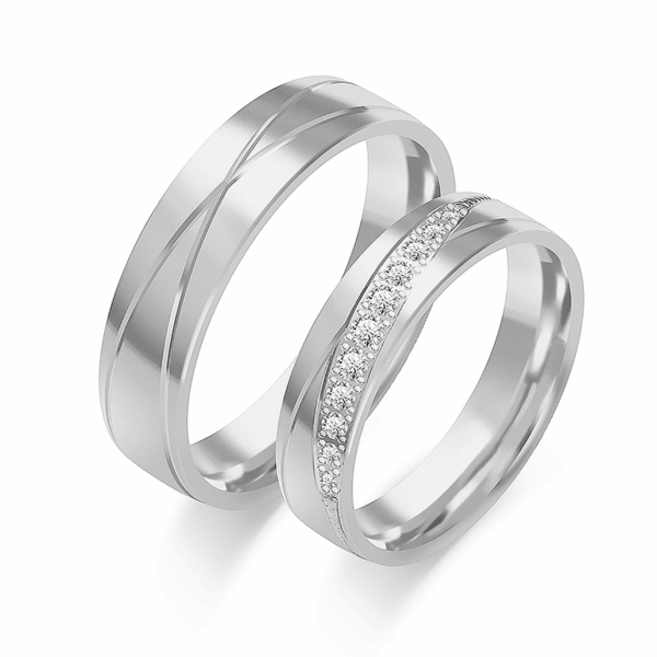 Obrączki z białego złota z cyrkoniami i brylantem