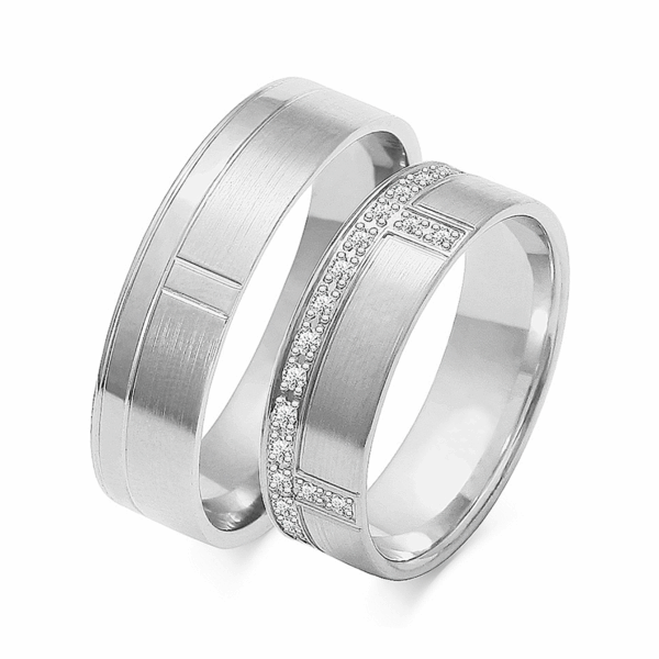 Obrączki z białego złota z cyrkoniami i brylantem