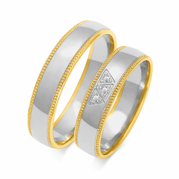 Obrączki z wielobarwnego złota z cyrkoniami i brylantem